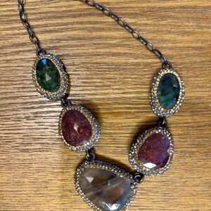 Elegant raw gem and crystal necklace in sterling